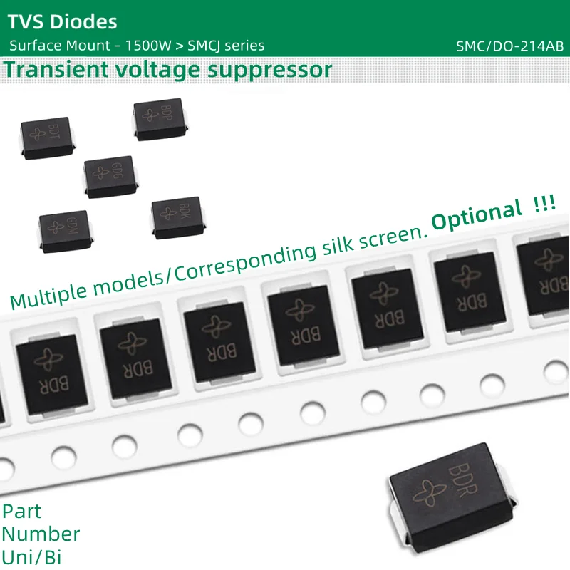 50pcs/lot TVS Diodes SMC package 1500W SMCJ18A SMCJ18CA SMCJ20A SMCJ20CA SMCJ22A SMCJ22CA SMCJ24A  SMCJ24CA  SMCJ series