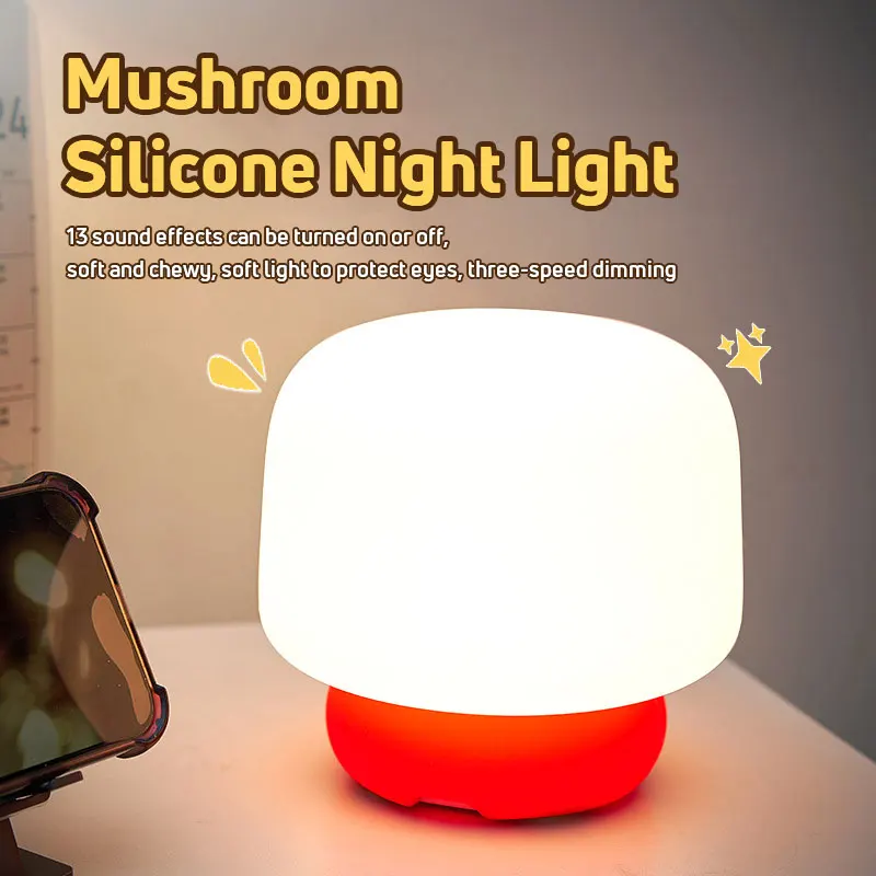 

Mushroom Silicone Night Light LED Soft Light 13 Sound Effects 3 Levels Dimmable Nursery for Kids Cute Decoration Cartoon Gift