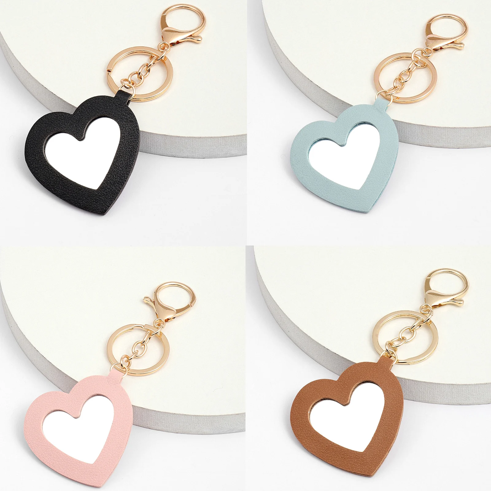 

Pu+Lens Keychain Mirror Leather Mirror Keyring Bag Pendant for Personal Care Daily Use Women/Girls