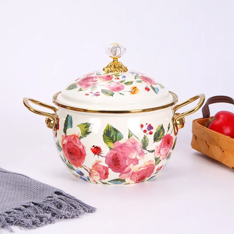 Kitchen Cookware Enameled Saucepan Thickened Amphora Pot Gold Handle Enamel Pot Kitchen Utensils Dinnerware Saucepan