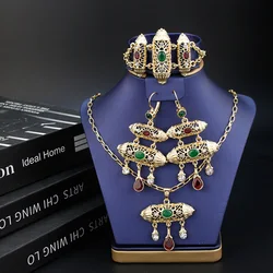Sunspicems Ethnic-Style Morocco Jewelry Sets Gold Color Women Drop Earring Charm Bracelet Necklace Arabic Bride Wedding Jewelry