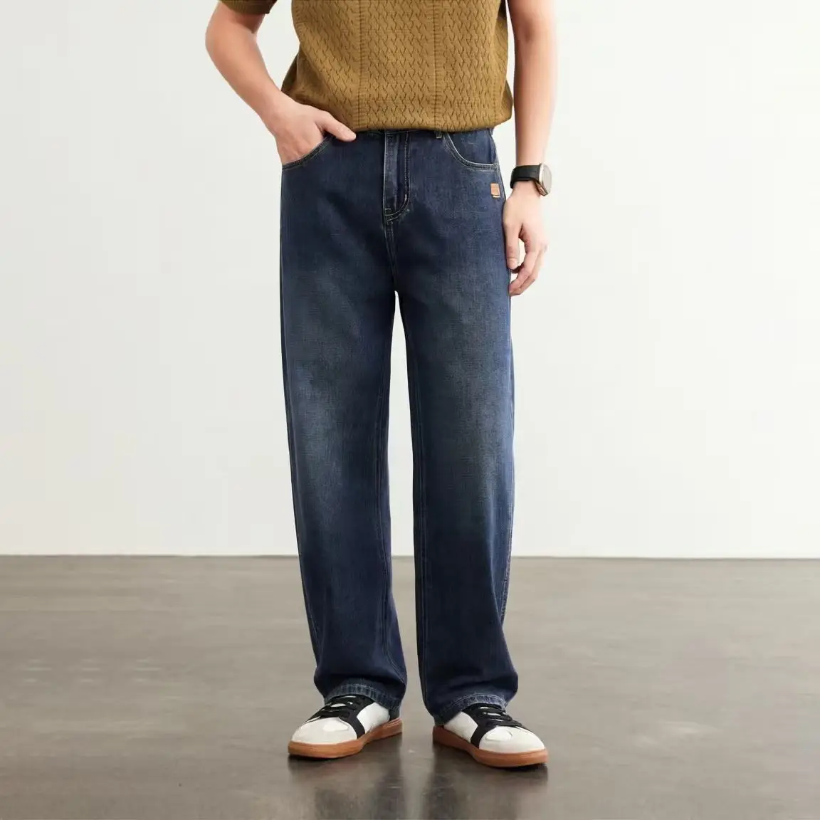 New Men's Elastic Jeans Loose Straight Leg Wide Leg Pants Vintage Washed Casual Versatile Long Pants