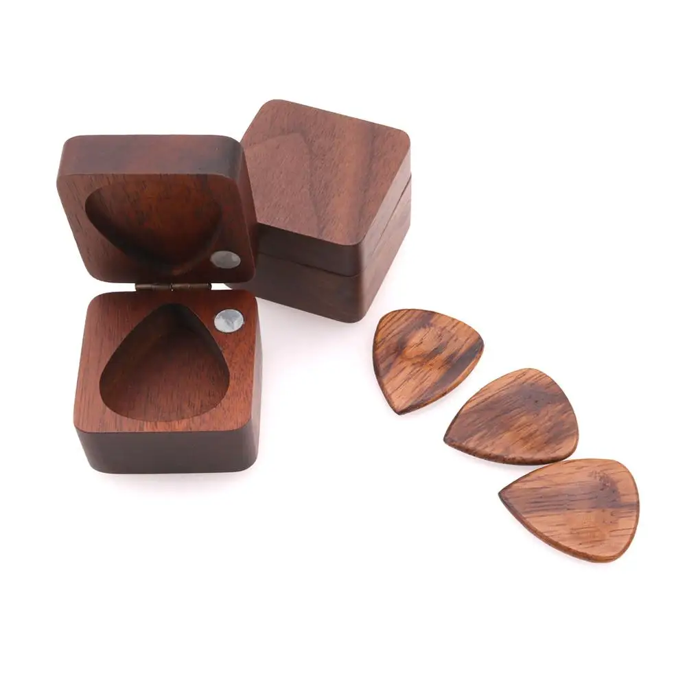 Wooden Guitar Pick Plectrum Box for 4pcs Picks Hold Guitarra Accessories Stringed Musical Instrument (not include guitar pick)