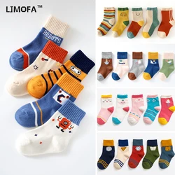 LJMOFA 5 Pairs Baby Toddler Boys Socks Warm Cotton Cute Cartoon Animal Print Kids Socks For Toddler Fashion Mid Sock 1-12Y C112