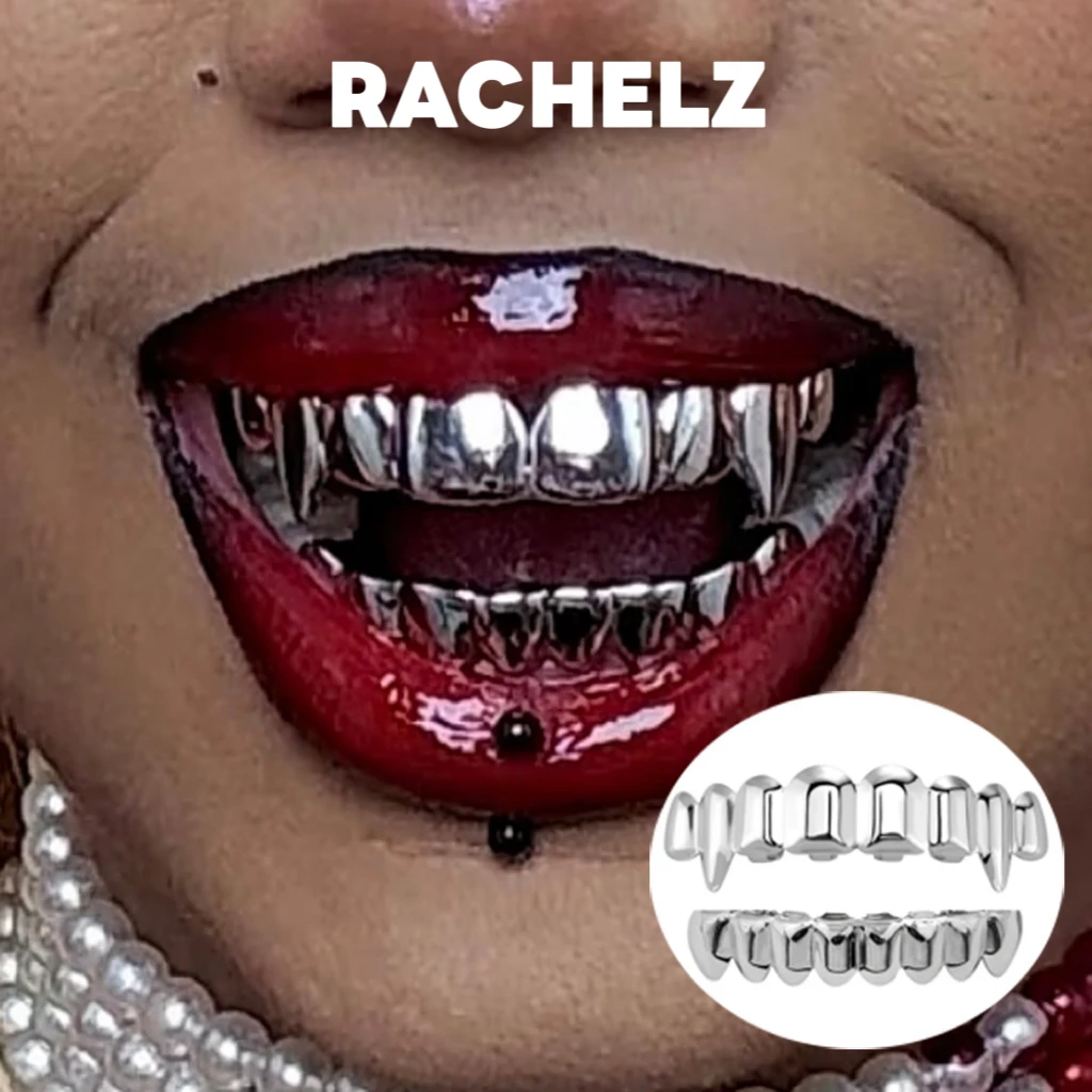 RACHELZ 8/8 Dents de vampire lisses pour femmes et hommes, grillz dentaires brillants style hip-hop, bijoux bling, cadeau