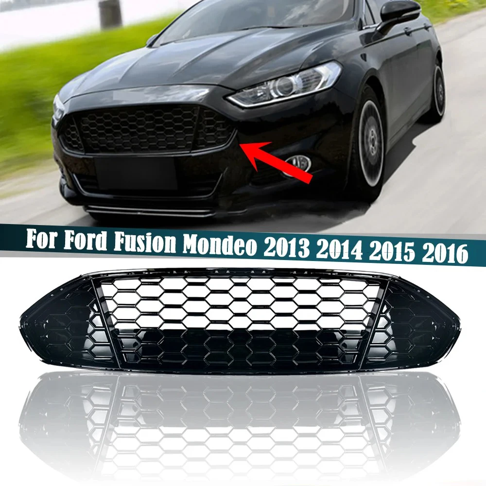 

Car Front Bumper Centre Grille Honeycomb Hex Mesh Glossy Black Upper Grill For Ford Fusion / Mondeo 2013 2014 2015 2016