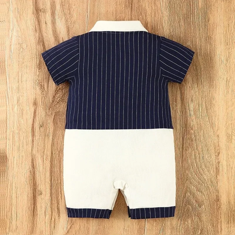 Newborn Baby Boy Romper Vintage Baby Gentleman Bodysuit Infant Toddler Hundred Days Boneless Stripe Khaki Cotton Romper Jumpsuit