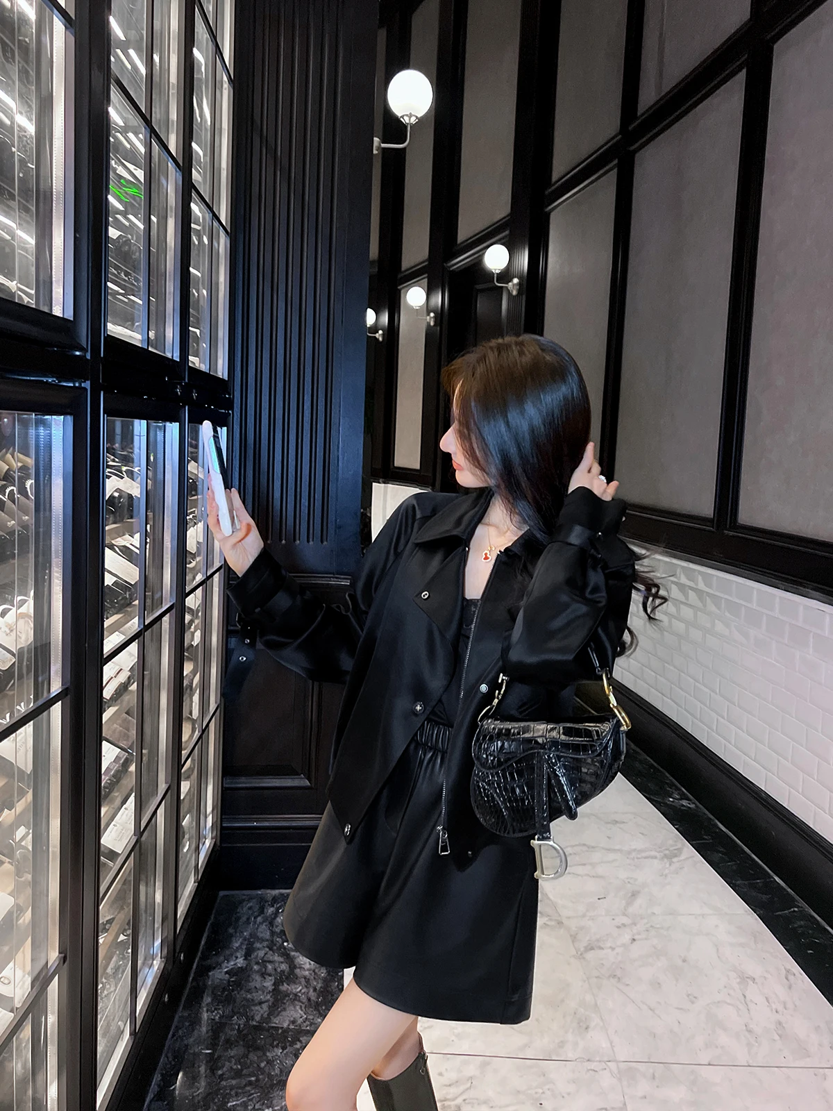 

Женское атласное пальто Ele ort с подплечниками, дышащее, для повседневной носки, с длинными рукавами и воротником