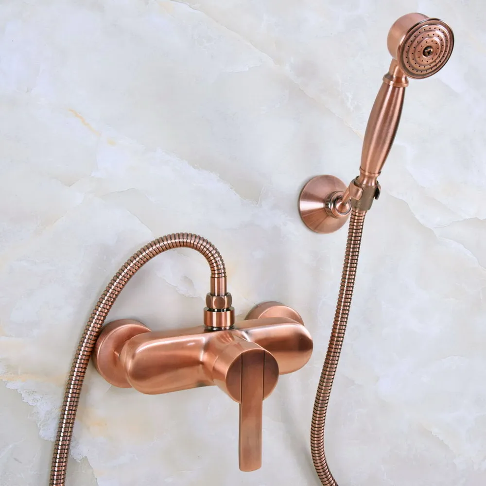 

Antique Copper Wall Mounted Bathroom Shower Faucet Set with 1500MM Hose Handheld Spray Head Mixer Tap Dna290