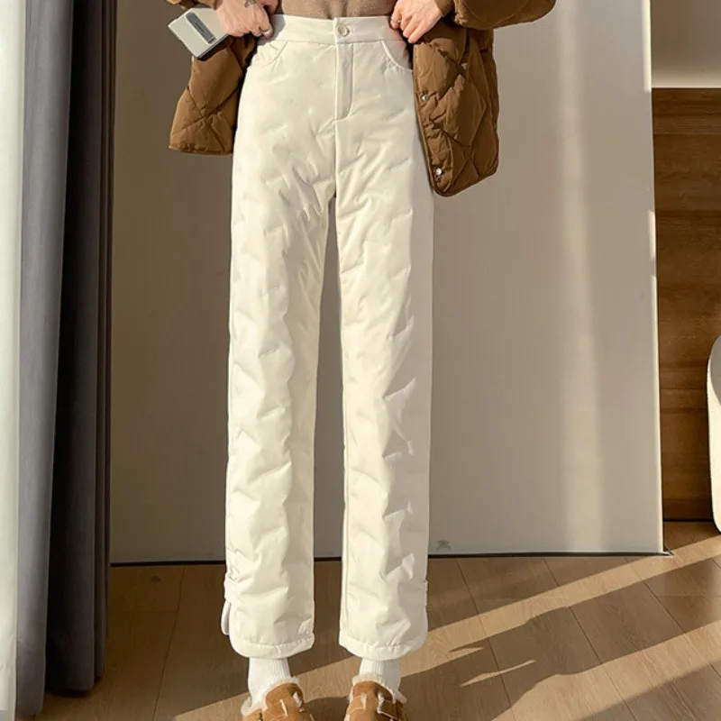 Women Lightweight Warm Padded Pants Winter Outerwear Straight Wide Leg Thermal Trousers For Petite