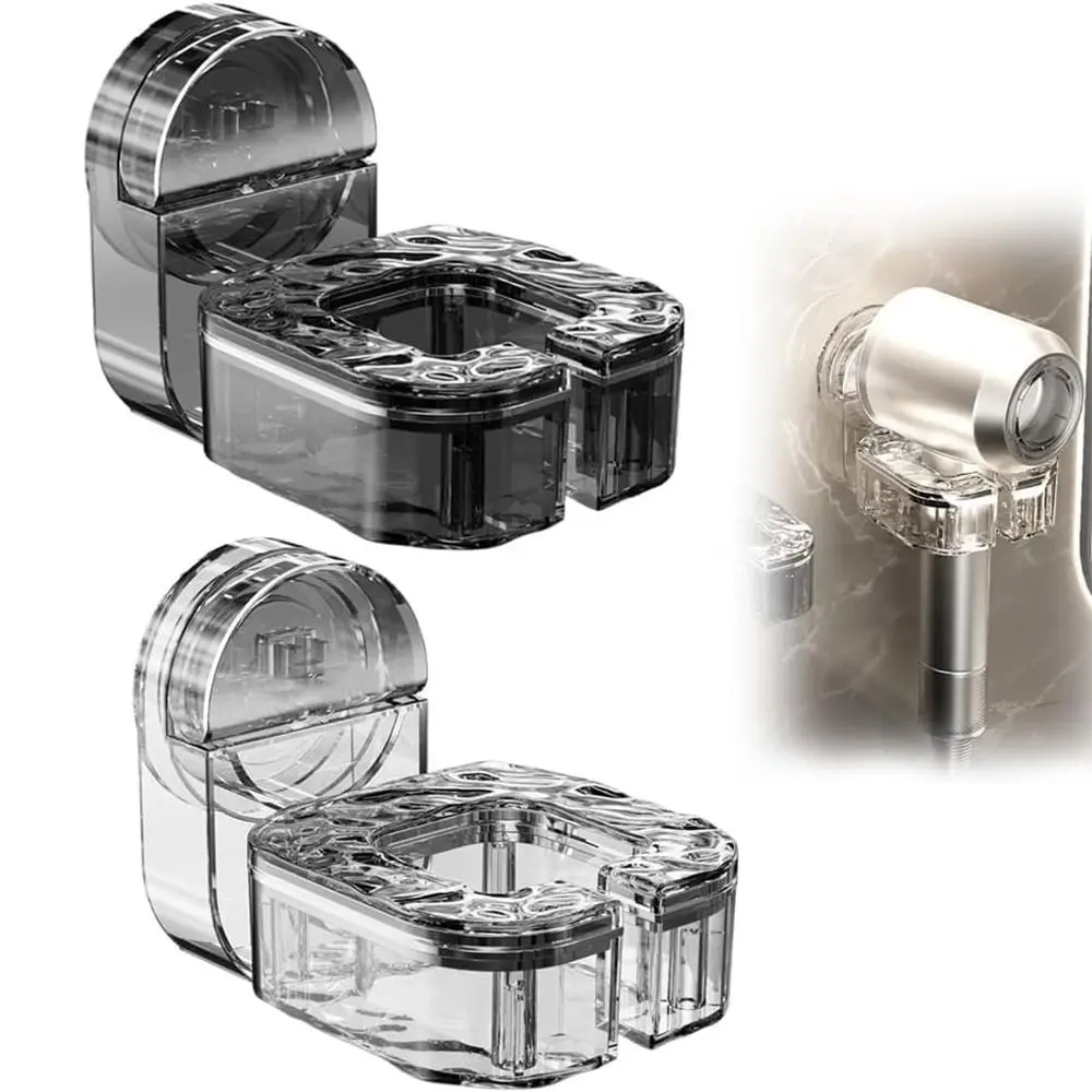 حامل مجفف شعر شفاف ، مثبت على الحائط ، خالي من الثقب ، رف مجفف النفخ ، كوب شفط دوار ، قوس تخزين ، منزل