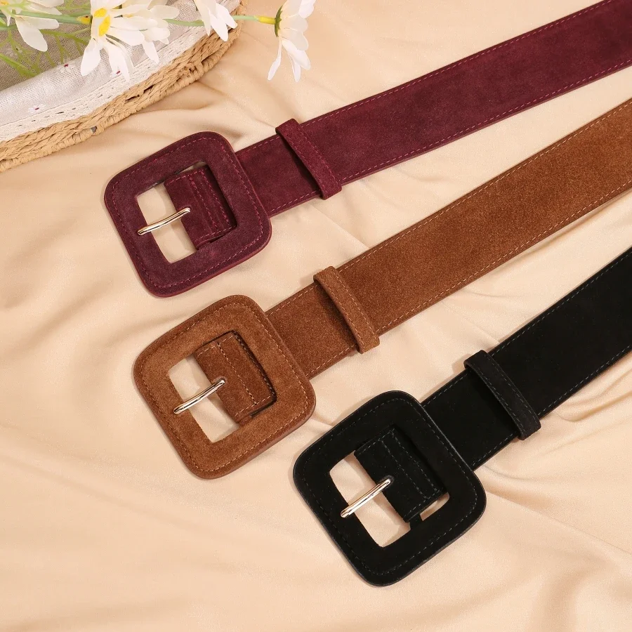 حزام نسائي واسع على الموضة من جلد البقر الطبيعي من جلد البقر المدبوغ بإبزيم مربع عالي الخصر حزام مشد لفستان مهرجان الجينز #1