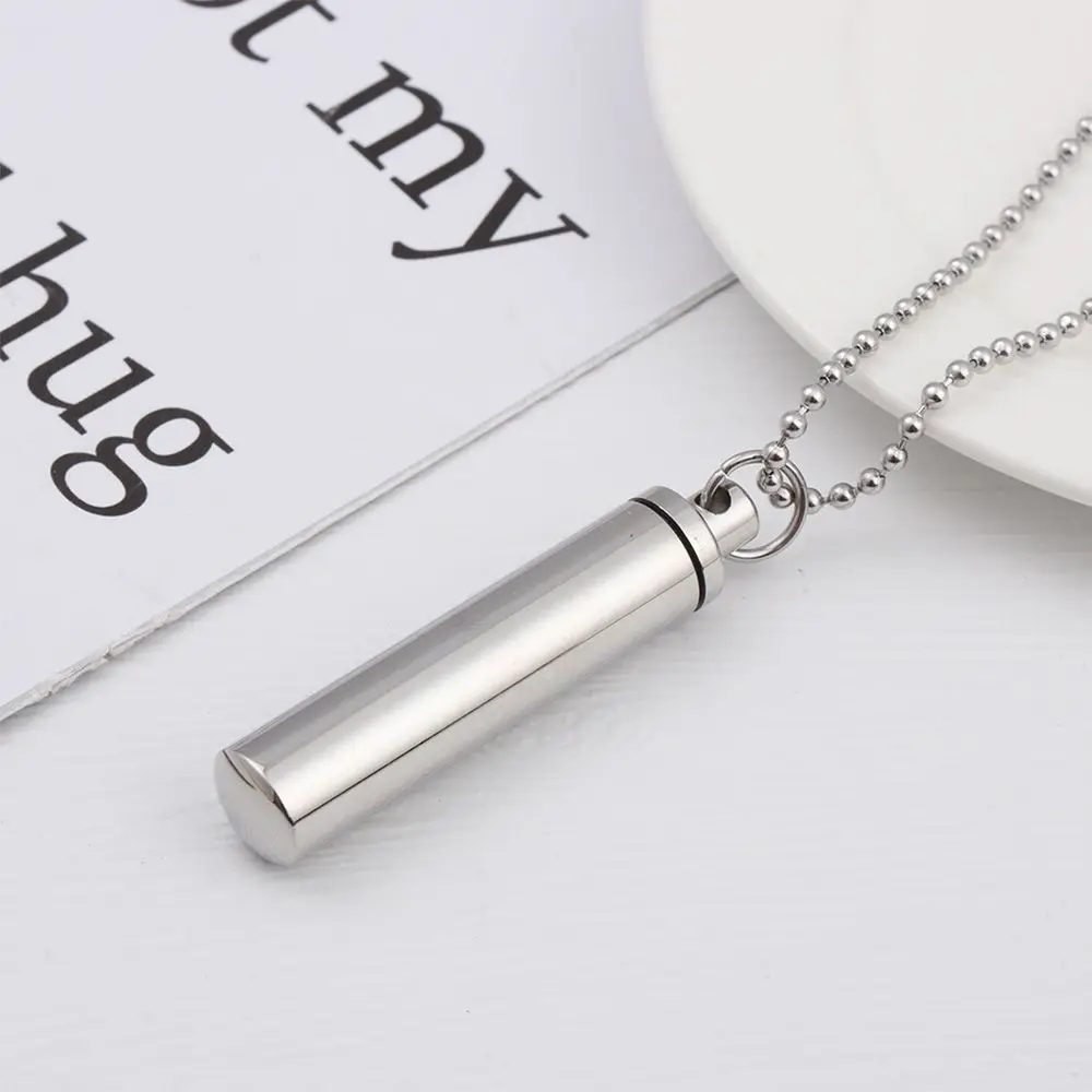 Capsule Shape Memorial Gift Beads Chain Openable Cylindrical Tube Stainless Steel Perfume Vial Pendant Wishing Bottle