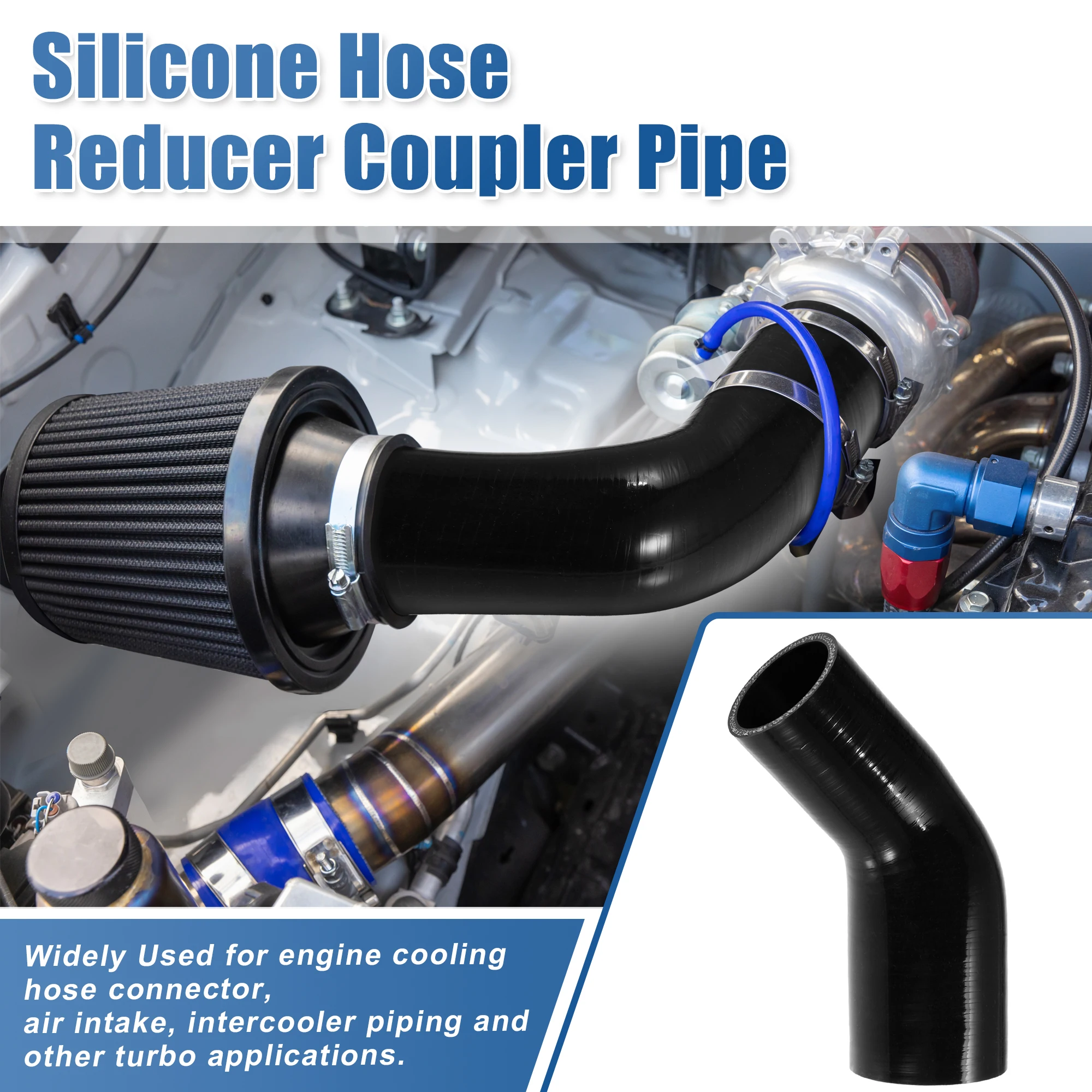 UXCELL 45도 51mm-63mm 70mm-76mm ID 4Ply 자동차 팔꿈치 감속기 실리콘 호스 커플러 인터쿨러 튜브 흡입 배관