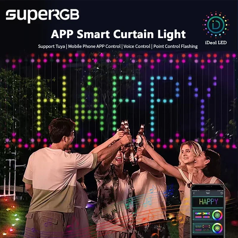 สมาร์ท Curtain String Light App DIY ภาพข้อความจอแสดงผล Led สมาร์ท LED RGB String Light RGB LED บลูทูธควบคุมผ้าม่านไฟ