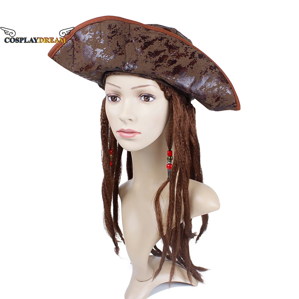 Halloween Pirate Captain Hat Party Costume Headgear Braids Wig Cosplay Props Decoration Accessories for Adult Women Men