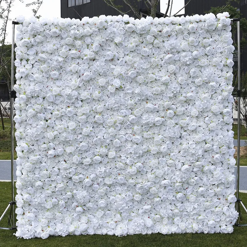 

Top Quality Artificial 5D Rose Flower Wall Cloth Bottom Rack Rolled Up Panels Flores Arrangement For Wedding Backdrop Decoration