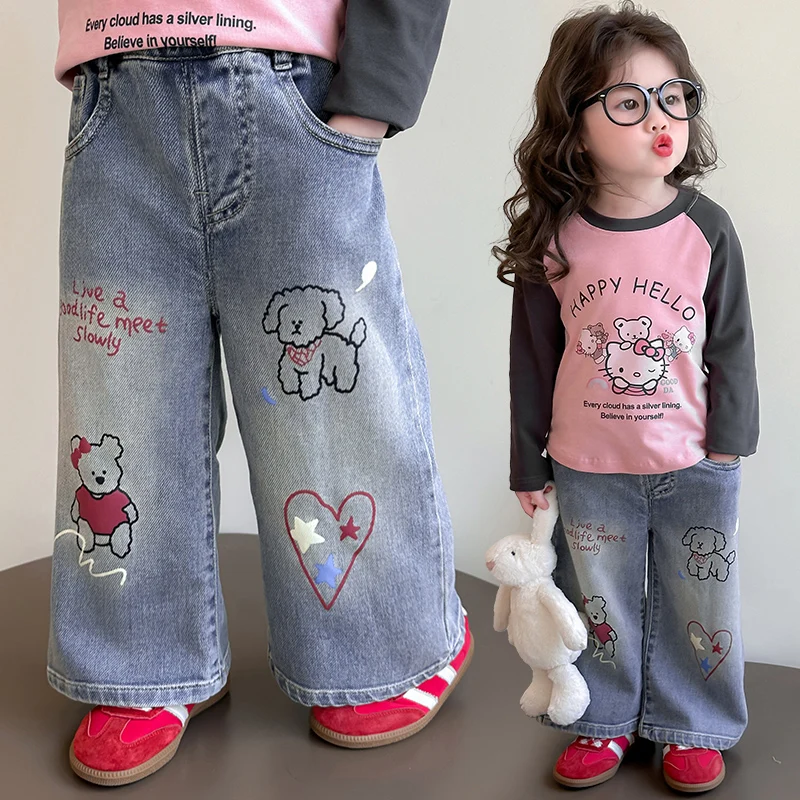

Child Jeans Baby Age 2-9Y Girls Denim Pants Little Child Vintage Trousers Toddler Girl Casual Fashion Denim Kid Softy Long Pants