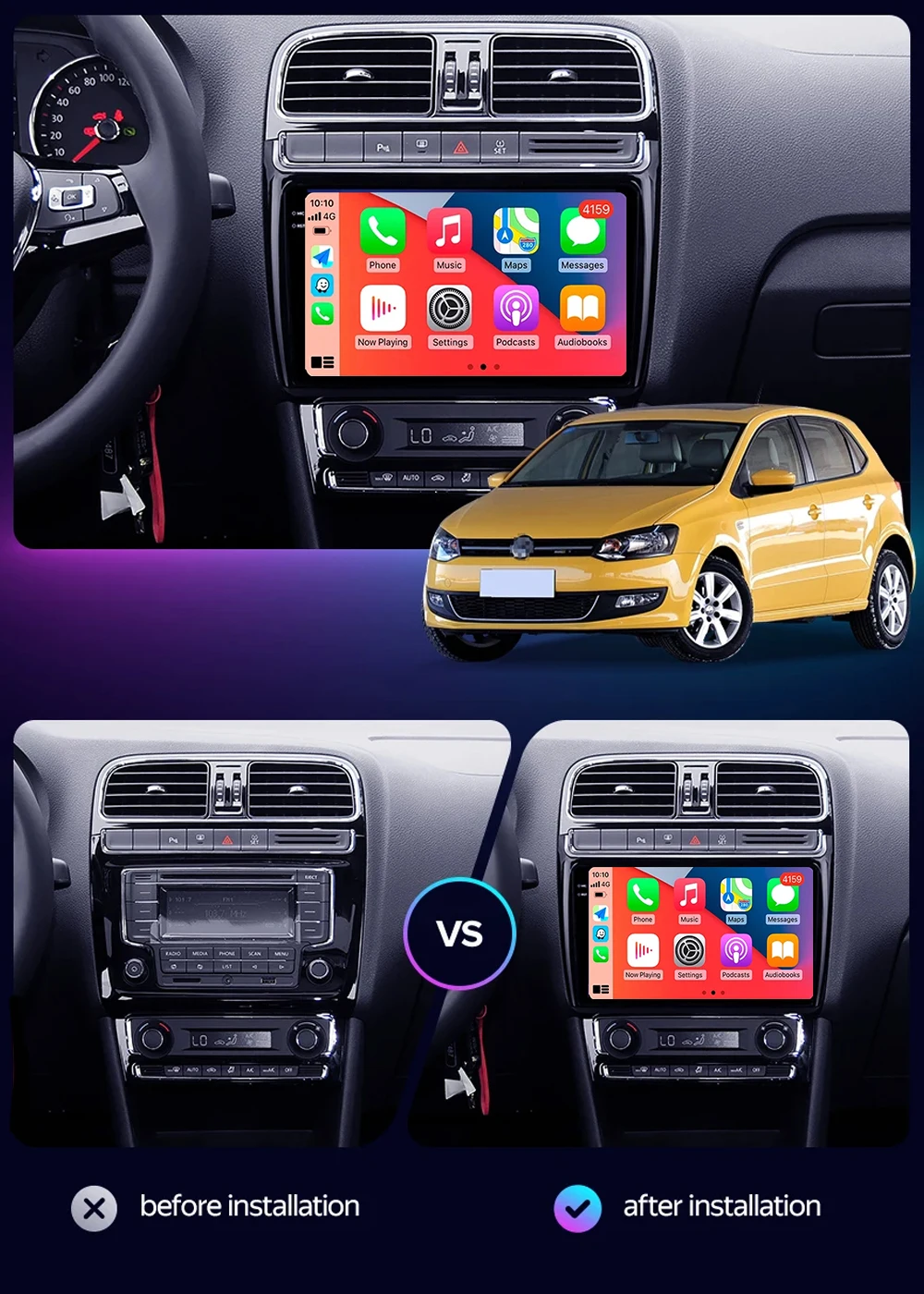 For Volkswagen VW Polo Sedan 2008 - 2020 Navigation GPS Multimedia Player Android 14 Carplay Car Radio WiFi+4G Stereo Video DSP