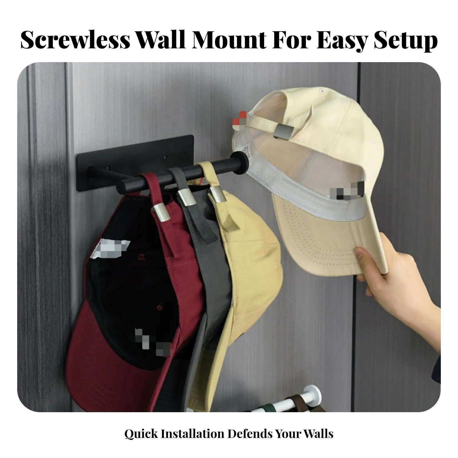 Adjustable Baseball Cap Rack Wall Mount Hat Display Holder for Closet Organization Carbon Steel Storage Rack for Caps Hats