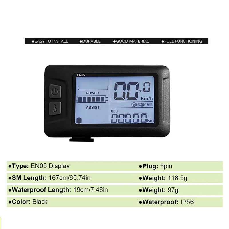 Ebike sterowanie wyświetlaczem LCD-EN05 24/36/48V prędkościomierz przewodowy SM Plug akcesoria rowerowe