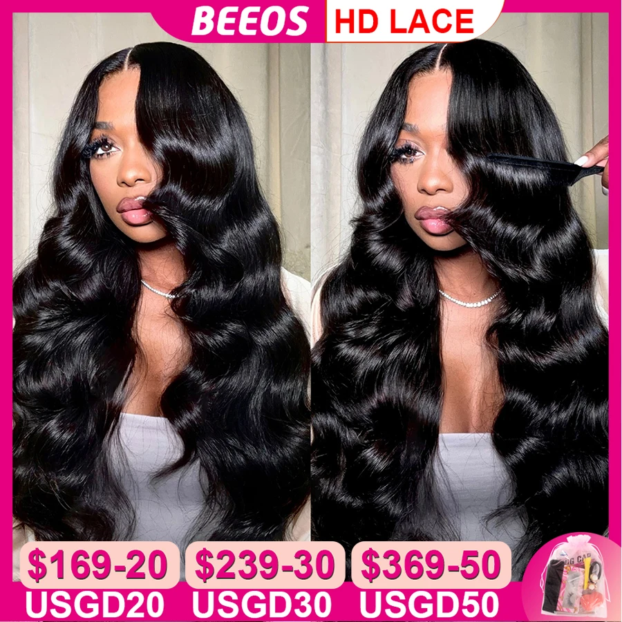 250% Glueless 2x6 HD Lace Closure Wigs Body Wave Preplucked Wear Go HD Transparent Lace Frontal Human Hair Wigs For Women