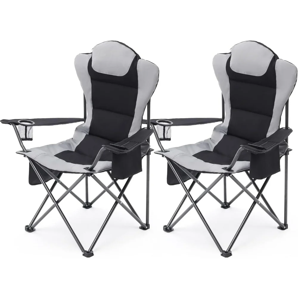 Camping Chair, 2-Pack, Outdoor Folding Chair with Cup Holder & Cooler Bag, Weighing up to 300 lbs, Sports & Entertainment