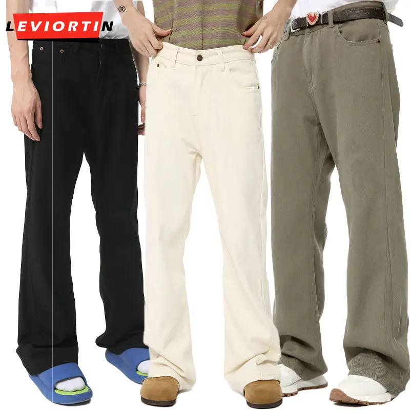 

Men's Solid Color Basic Straight Leg Jeans Pants Drapey Slightly Flared Casual Denim Pants Streetwear Versatile Trousers