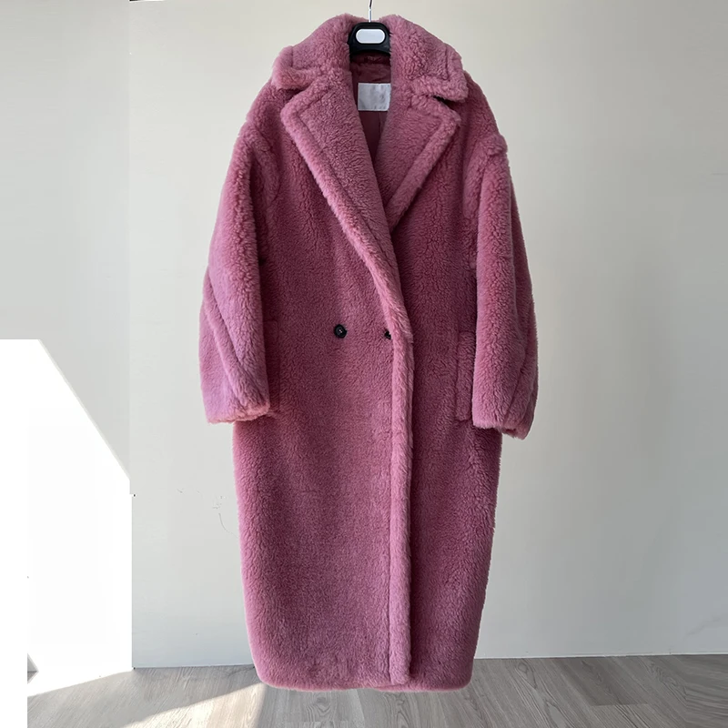 New Women Vintage Teddy Bear Fur Coat Women Winter Alpaca Coat Loose Natural Wool Coat Laepl Warm Thick Jacket Fit Autumn Winter