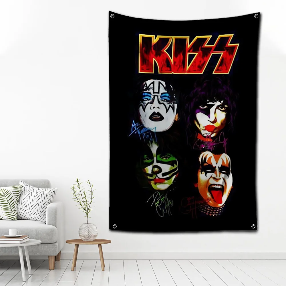 60x90cm Rock Band Kiss Flag Polyester Digital Printing Banner for Garage Wall Art Out Door Decoration