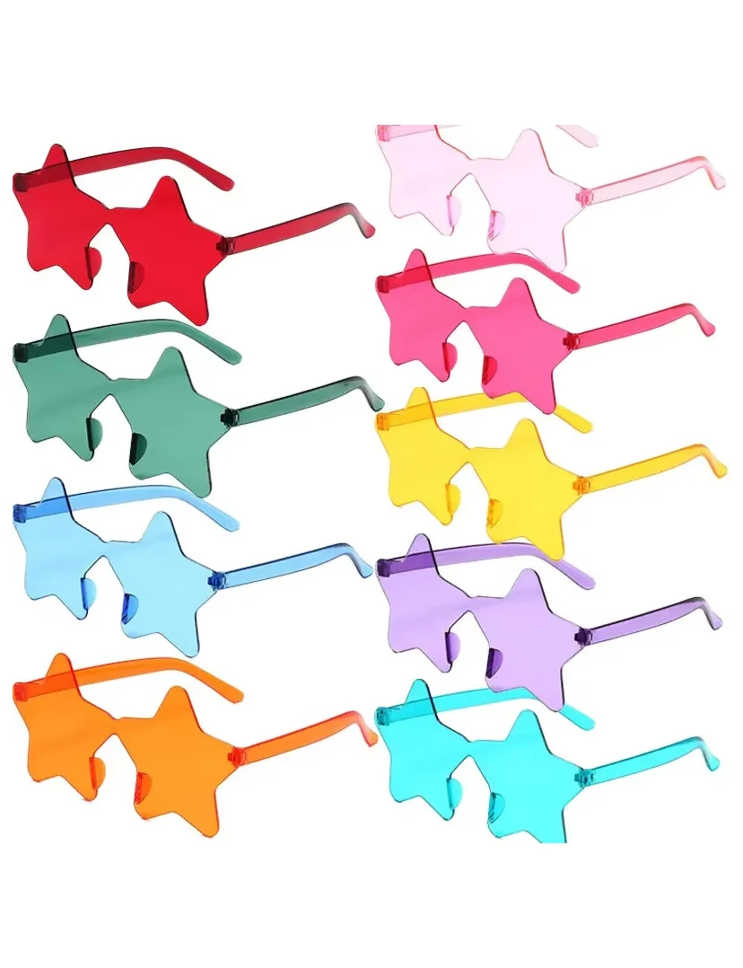 10 Stück/5 Stück sternförmige Sonnenbrillen, randlos, bunt, transparent, Partybrillen für Damen, Herren, Kinder, Festival, Cosplay, Partyzubehör – Detail 1