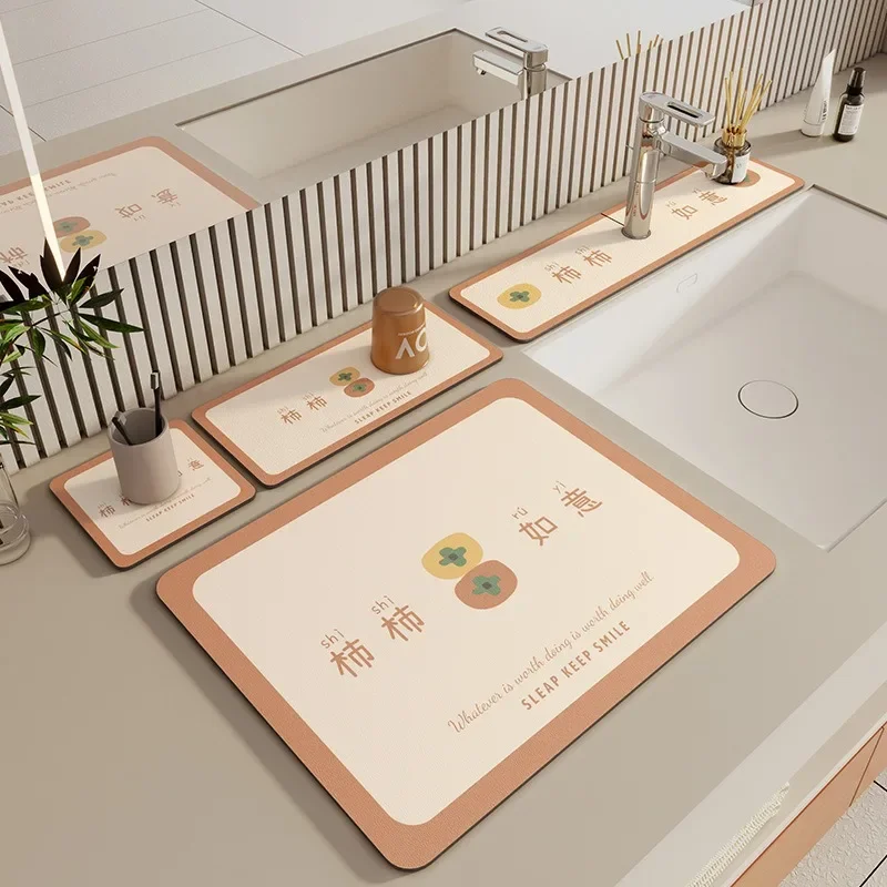 Simple Kitchen Drain Mat Quick-Drying, Absorbent Countertop Mat with Non-Slip Base Oil Stain Resistant Fits Sink Multi-Scene Use