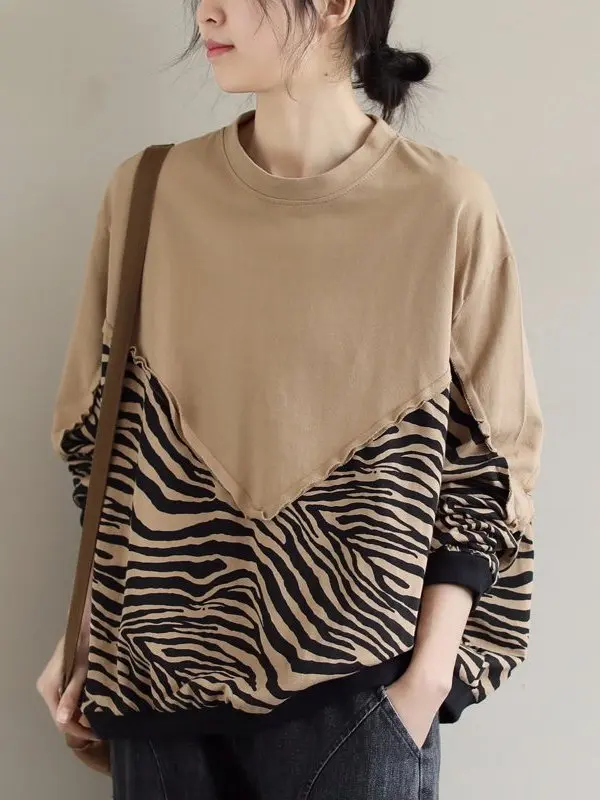 Sudadera con capucha holgada con estampado de cebra para mujer, Top informal con nuevo diseño de empalme, sudadera larga y cómoda