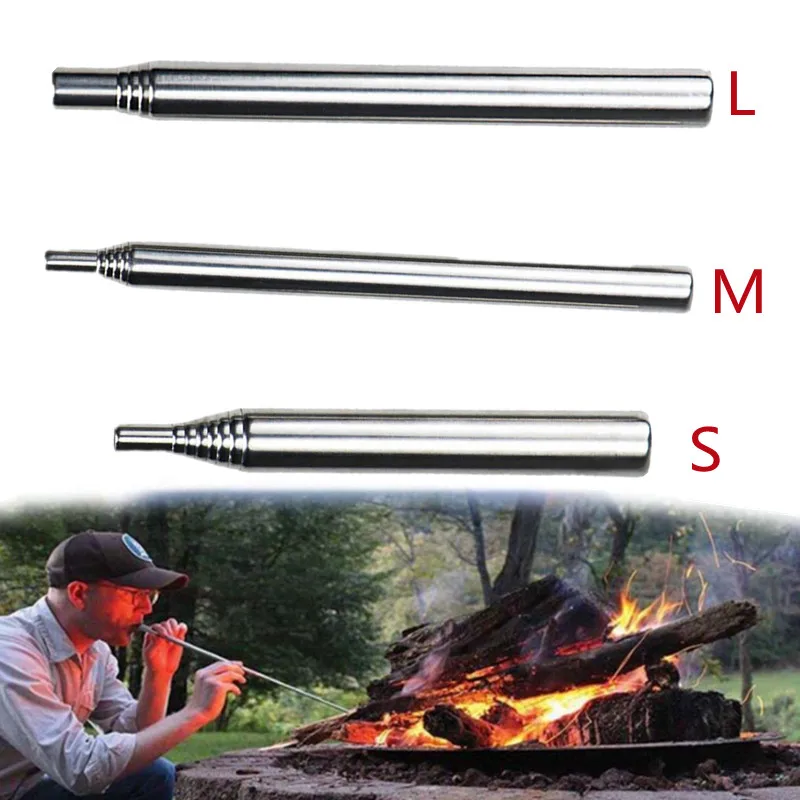 Stainless Steel Blowpipe Pocket Bellow Collapsible Air Blow Stick Campfire Fire Tool Outdoor Bushcraft Camping Hiking Cooking