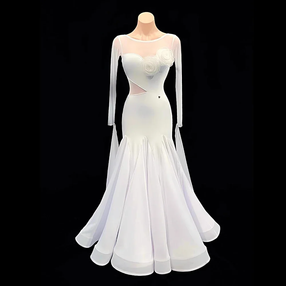 Customized 2023 New White Ballroom Dance Dress Women  Performance Evening Waltz Dancing Clothes Tango  Modern Party Costumes