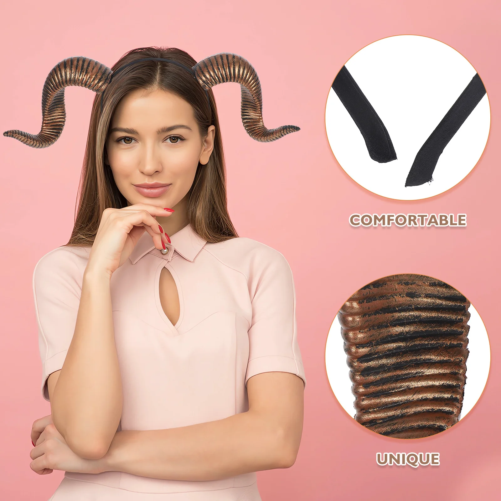 Halloween Gothic Horn Headpiece Detachable RAM Horns Headband Cosplay Accessory Lightweight PU Material Comfortable