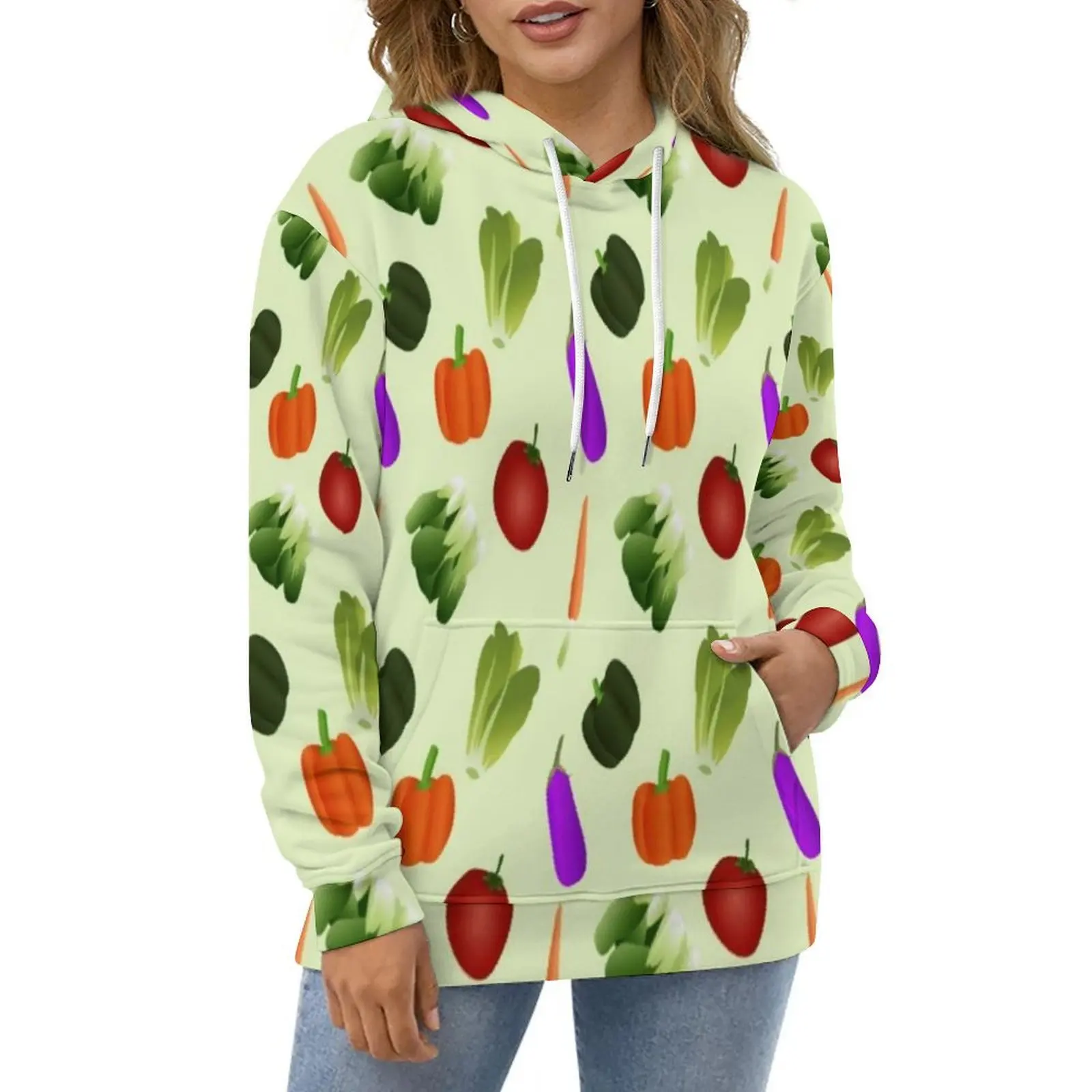 

World Vegetarian Day Casual Hoodies Vegetables Print Funny Hoodie Ladies Long-Sleeve Street Wear Graphic Loose Oversized Top