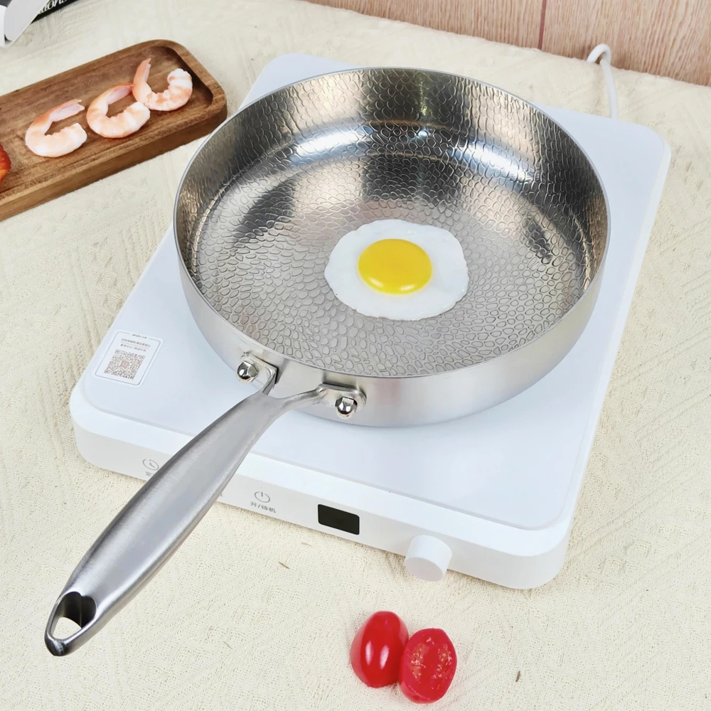 20/24/28cm Frying Pan Non-stick Wok Titanium Stainless Steel Home Egg Steak Skillet Induction Cooker Gas Stove Kitchen Cookware