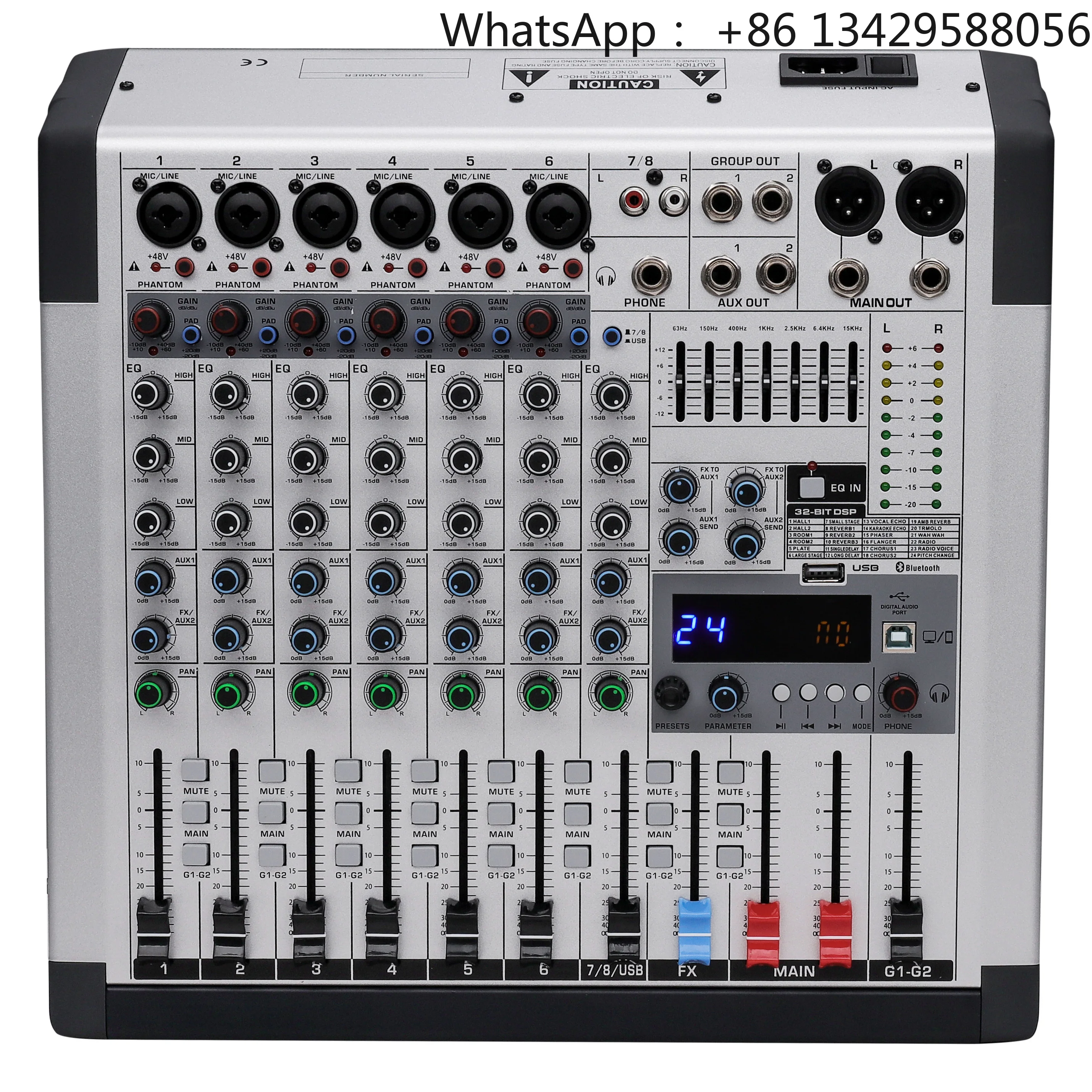 RA-8 Professional 6 Mono/XLR + 2 Stereo Inputs DJ Controller Audio Mixer Station with 24 DSP Effects 32-Bit Metal Wired