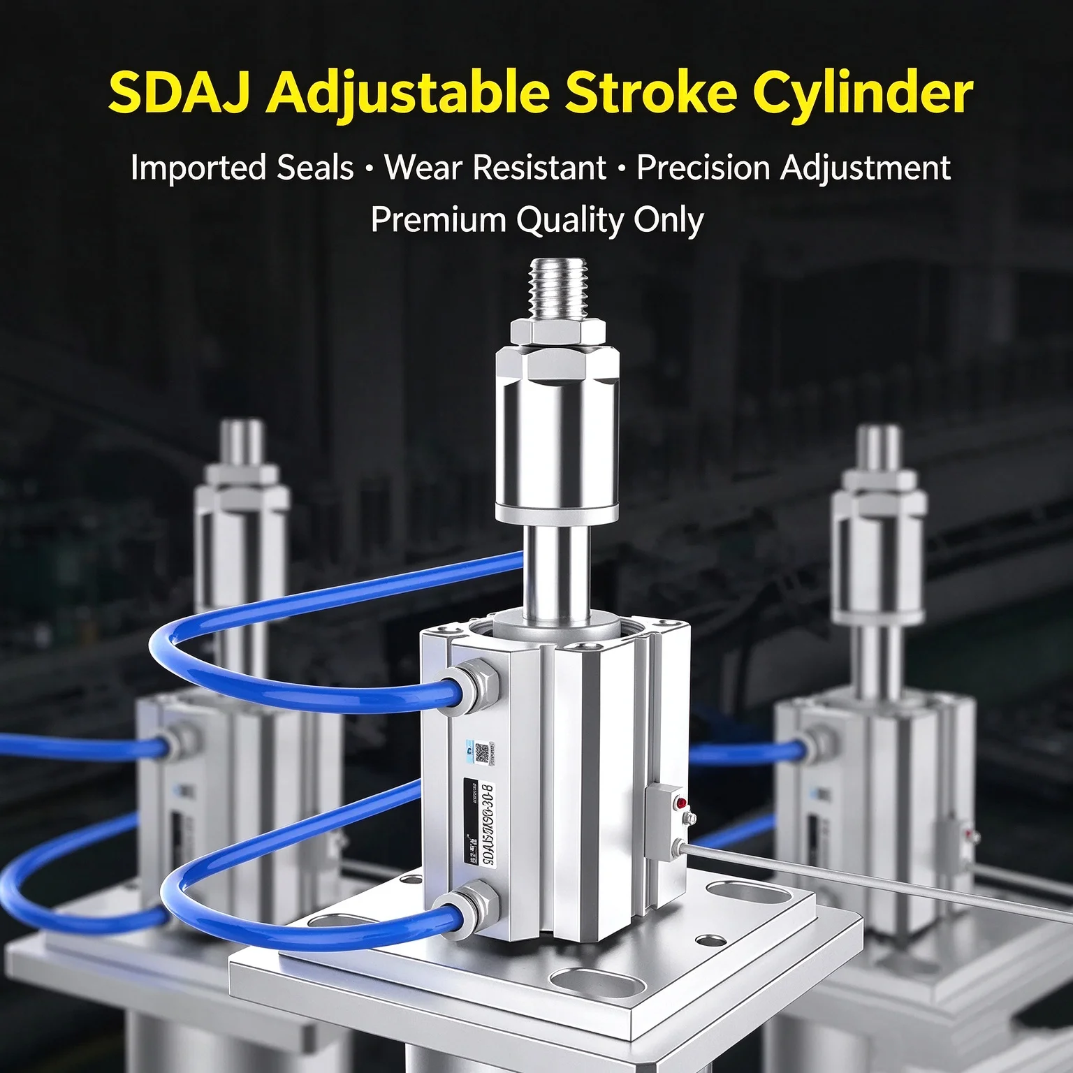 SDAJ Adjustable Thin Pneumatic Cylinder Small External Thread Magnetic 12mm-63mm Stroke Options 20/30/40/50 Units