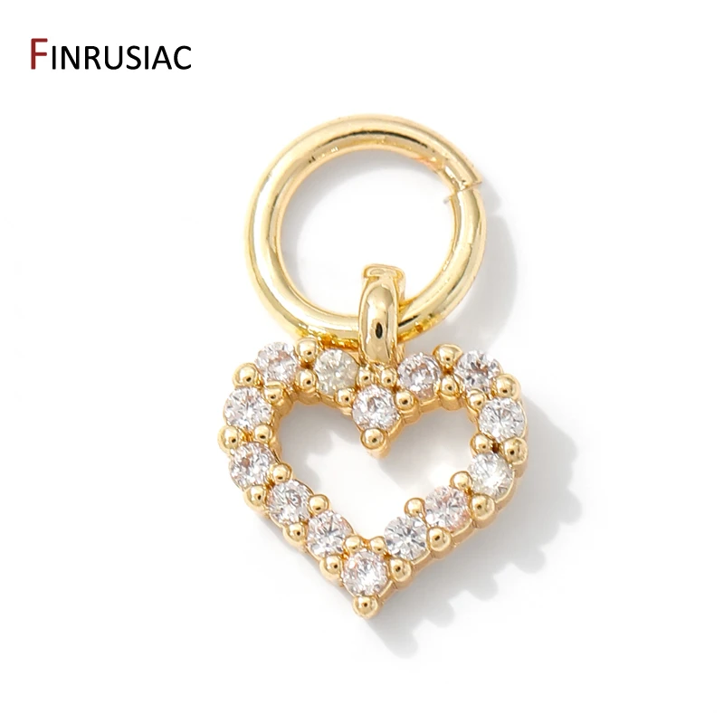 14K مطلية بالذهب النحاس لطيف القلب Charms المعلقات للمجوهرات ، مطعمة دلاية من حجر الزركون ل عقد دي اي واي سوار صنع الملحقات