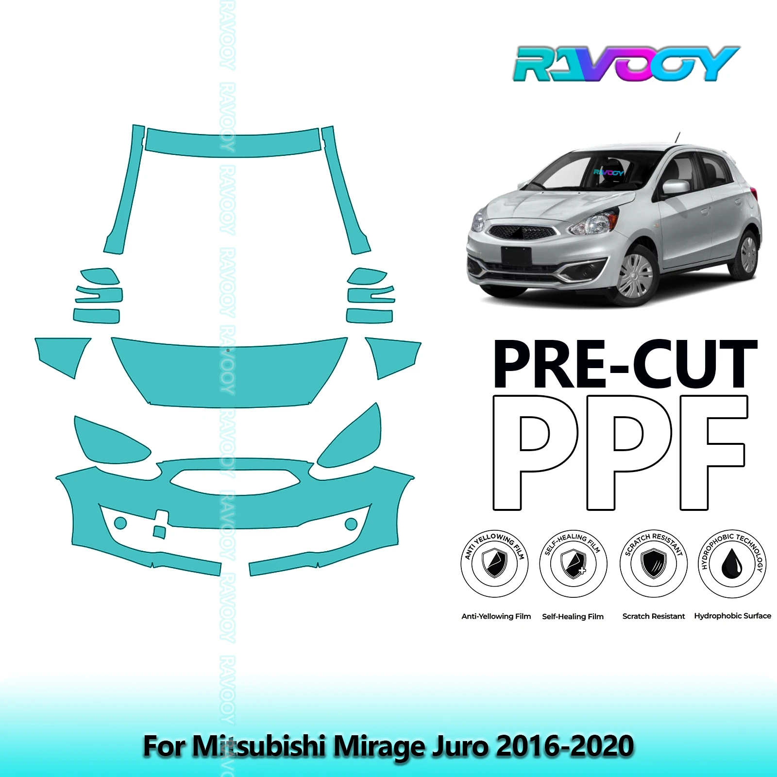 For Mitsubishi Mirage Juro 2016-2020 Partial Front 8.5Mil Pre-Cut Paint Protection Film PPF Stone Chip Kit | Clear/Matte/Black