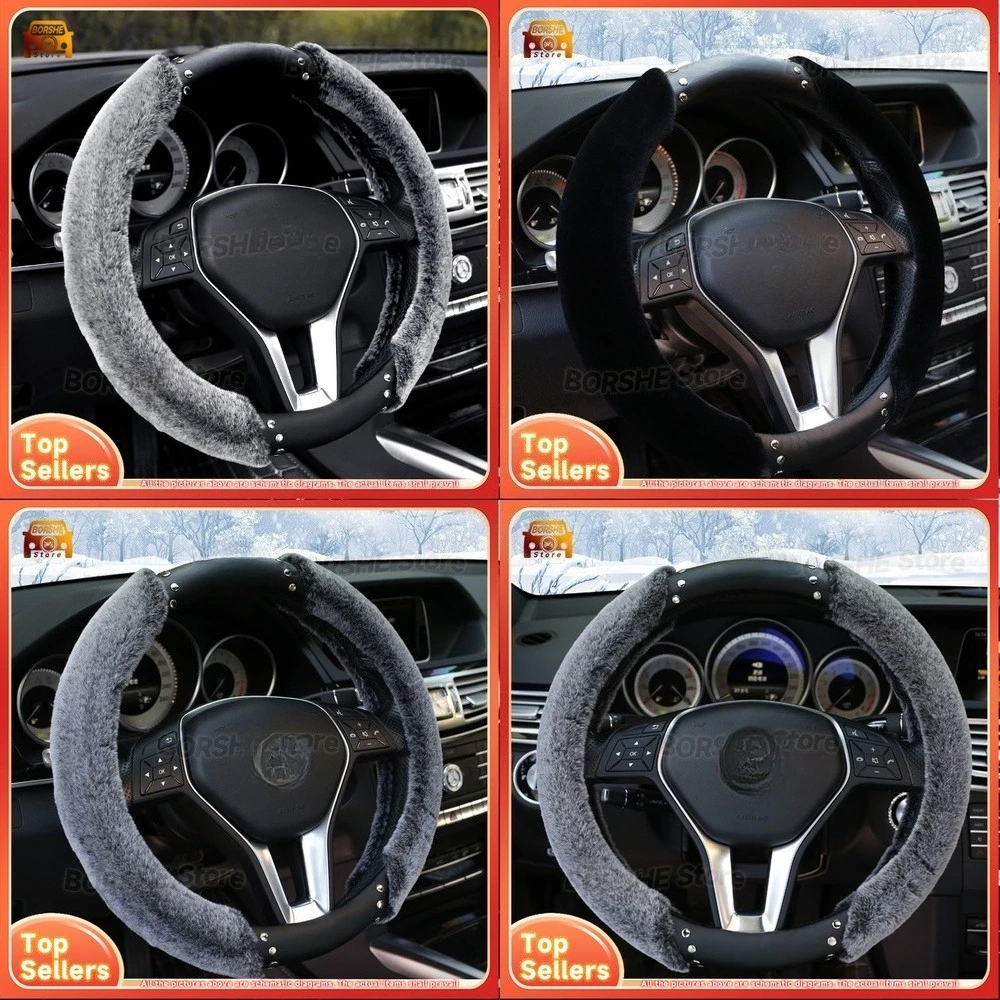 

2026 плюшевый чехол на руль из искусственного меха кролика со стразами в британском стиле панк, автомобильный аксессуар из натуральной кожи, подходит для