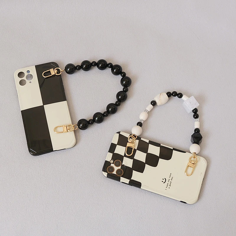 New Woman Bag Accessory Black White Acrylic Resin Bead Parts Handcrafted Wristband Cute Phone Case Strap Women Bag Handle Chains