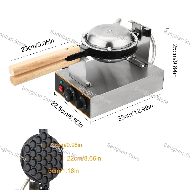 

Electric Egg Bubble Waffle Maker Machine, Commercial Eggettes Puff Cake Maker Machine, 1400W, 360 Rotated, Non-Stick Cake Snack