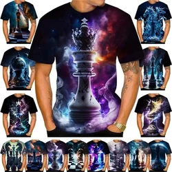 New Chess 3D Printing T-shirt King Round Neck Short Sleeve Queen Fashion Casual Unisex Top Streetwear Loose Male Tees Tshirt