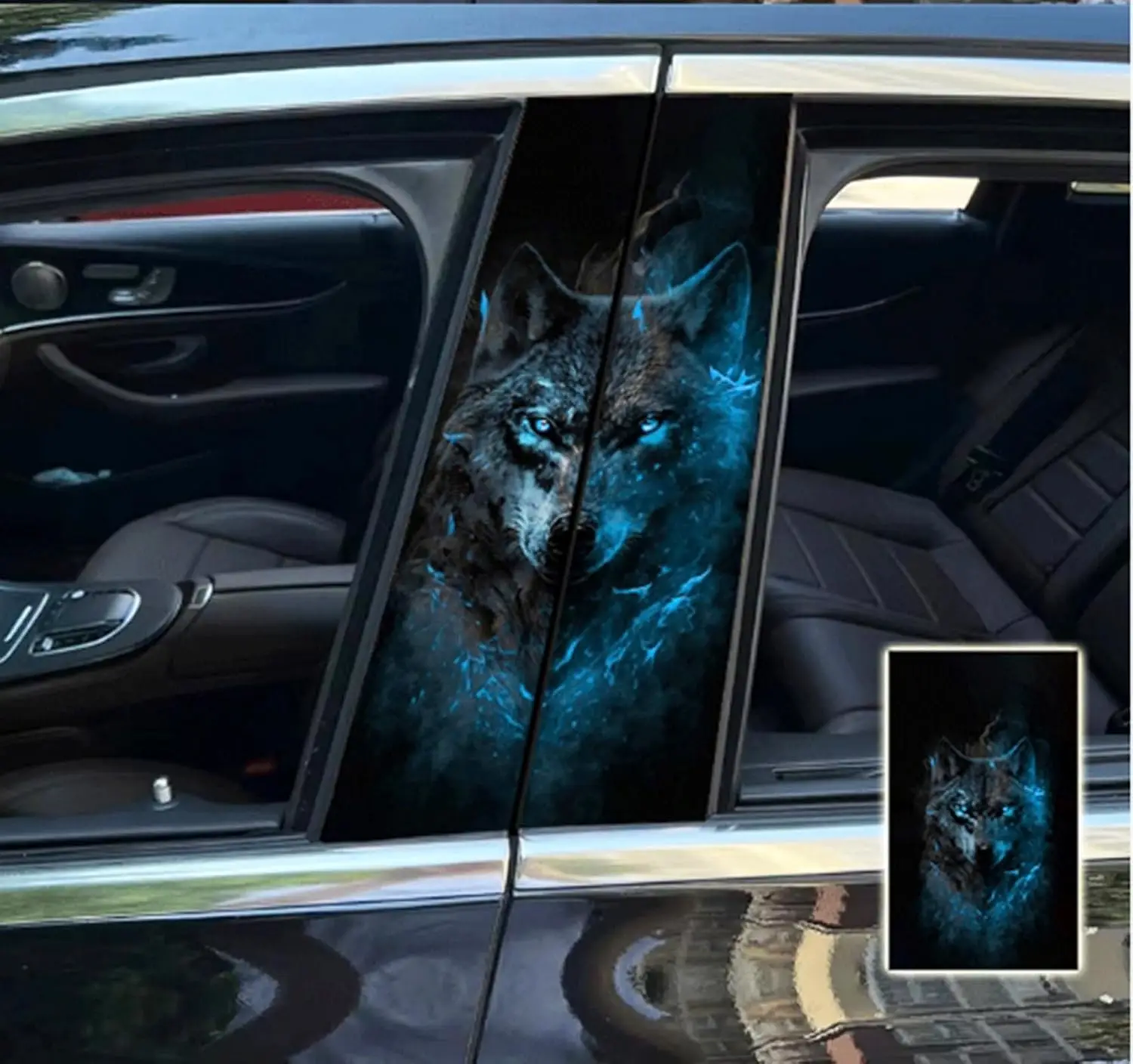 2pcs Car B Pillar Sticker Decal Upgraded Vinyl Car Decals Body Side Sticker,Wolf Lions Rose Tigers Scratch Cover Large Sticker