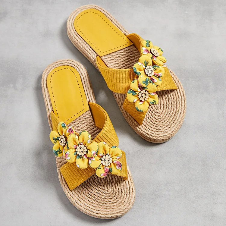 Handmade Ladies Home Slipper Women Sandals Casual Outdoor Cross Slippers Female Summer Beach Wear Flowers Flat Heel Shoes