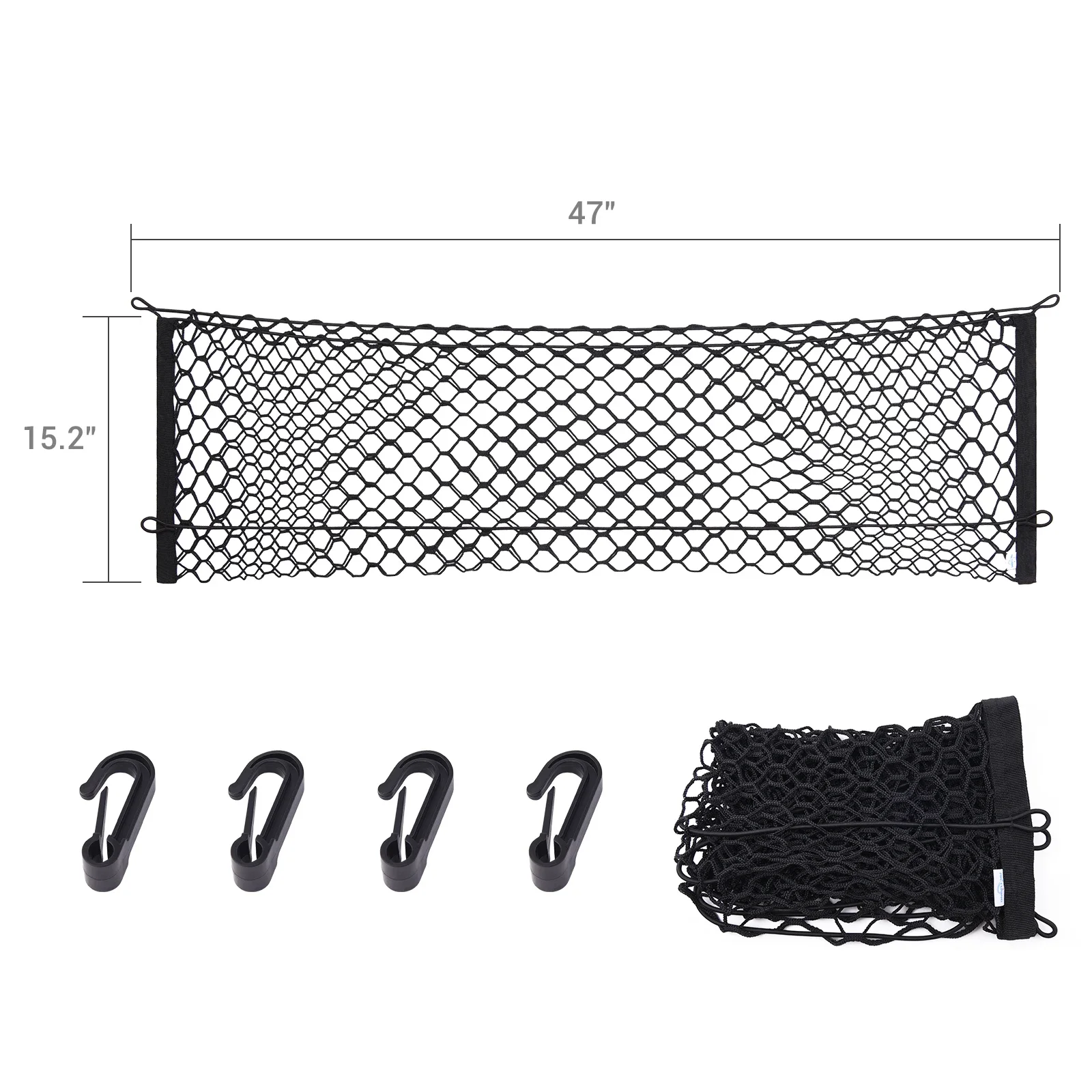 MICTUNING Car Trunk Bed Storage Net With Hooks fit，Mesh Elastic Nylon Rear Back Cargo Trunk Storage Organizer Luggage Net Holder