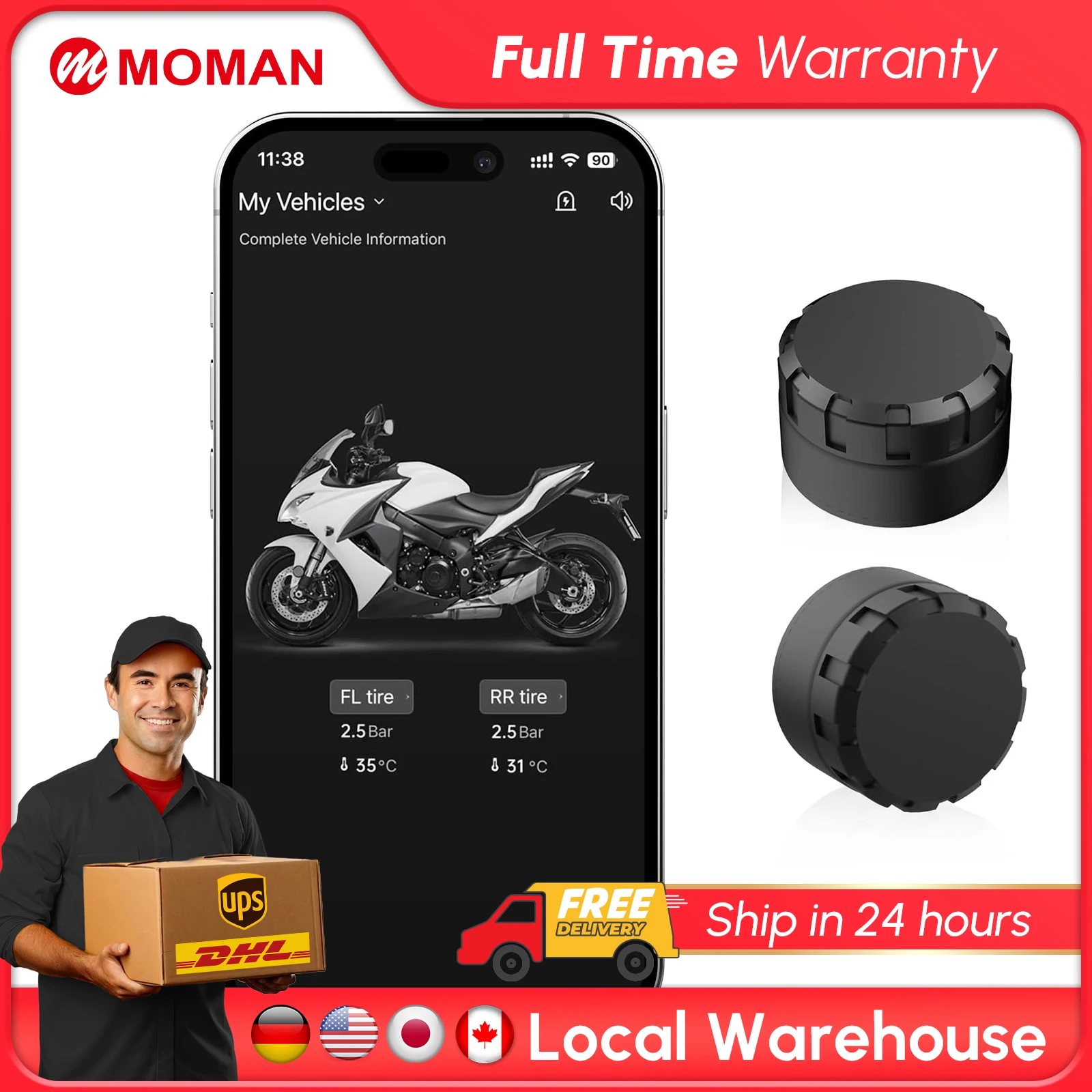 نظام مراقبة ضغط الإطارات اللاسلكي للدراجات النارية من Moman، نسخة مطورة من أجهزة استشعار TPMS للدراجات النارية مجموعة من 2